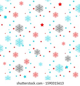 Seamless background with snowflakes in blue and red colour on white background eps 10