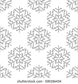 Seamless background with snowflakes. Calligraphy. Print. Repeating background. Cloth design, wallpaper.