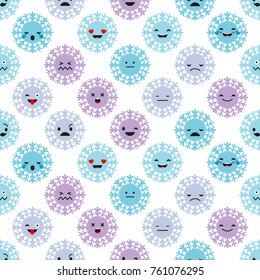 Seamless background with Snowflakes emotions. Cute cartoon. Vector illustration. Textile rapport.