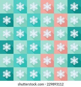 Seamless background with snowflakes flat icons with long shadow