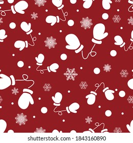 Seamless background with snowflakes and mittens. Pattern for New Year and Christmas.