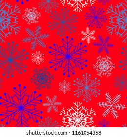 Seamless background of snowflakes on a colored background. Vector image. Christmas and new year theme.