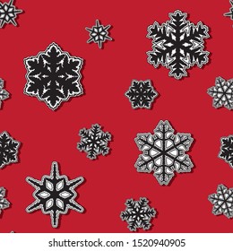 Seamless background of snowflakes on a red background. Vector image esp 10
