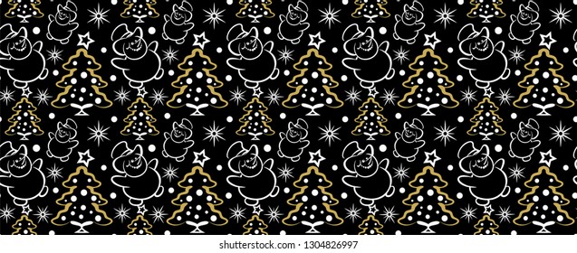 Seamless background with snowman Christmas tree.
