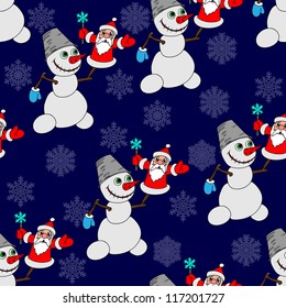 Seamless background with a snowman. Vector illustration.