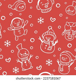 Seamless background with snowmen, christmas background. Vector illustration