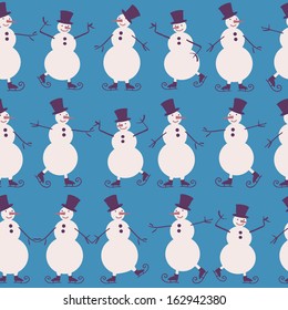 Seamless background with snowmen for winter and christmas theme. Vector illustration. 