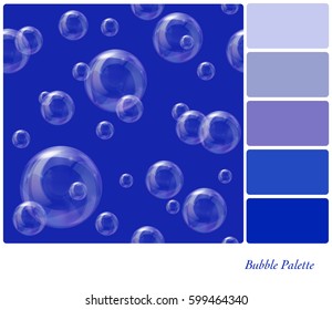 A seamless background of soap bubbles floating in the air, in a colour palette with complimentary colour swatches. Background pattern is in separate layer for easy extraction. EPS10 vector format. 