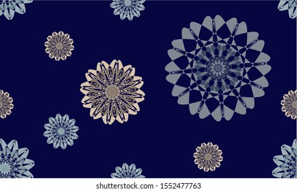 Seamless background of soft pastel color Mandala pattern in a random arrangement, suitable for textile, wrap paper, wallpaper. Vector illustration.