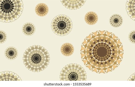 Seamless background of soft pastel color Mandala pattern in a random arrangement, suitable for textile, wrap paper, wallpaper. Vector illustration.