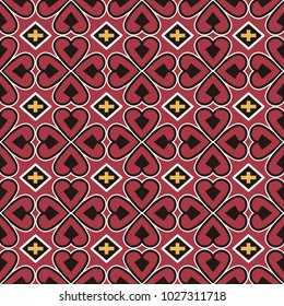 Seamless background southeast Asian retro aboriginal traditional art textile pattern cross heart clover leaf