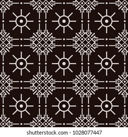 Seamless background southeast Asian retro aboriginal traditional art textile pattern round cross dot line flower