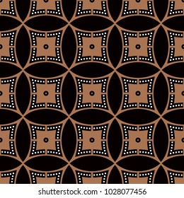 Seamless background southeast Asian retro aboriginal traditional art textile pattern curve round cross dot line frame