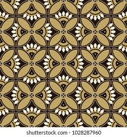 Seamless background southeast Asian retro aboriginal traditional art textile pattern round curve cross flower petals frame