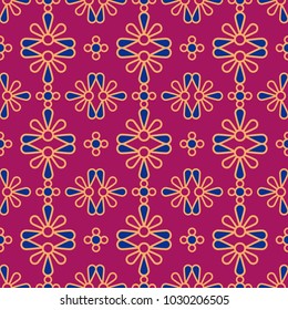 Seamless background southeast Asian retro aboriginal traditional art textile pattern round curve cross colorful petals flower