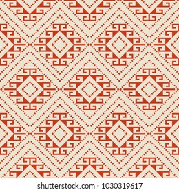 Seamless background southeast Asian retro aboriginal traditional art textile pattern check diamond geometry cross frame dot line