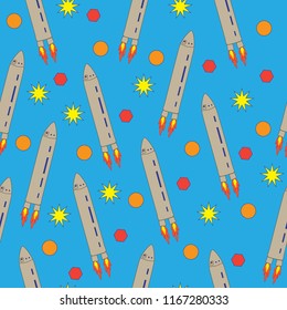 seamless background space rocket ship stars dots red yellow blue teal gray