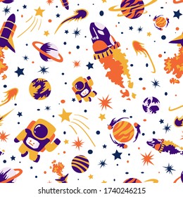 Fondo sin inconvenientes con naves espaciales y estrellas, ilustración vectorial