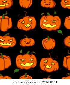 Seamless background with spooky Halloween pumpkin. It can be used as wallpaper, desktop, printing, wrapping, fabric or background for your blog, covers and your design. 