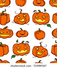 Seamless background with spooky Halloween pumpkin. It can be used as wallpaper, desktop, printing, wrapping, fabric or background for your blog, covers and your design. 