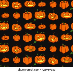 Seamless background with spooky Halloween pumpkin. It can be used as wallpaper, desktop, printing, wrapping, fabric or background for your blog, covers and your design. 