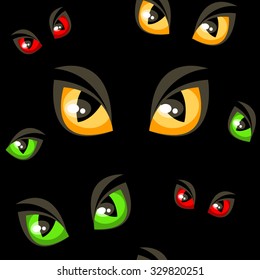 Seamless background with spooky wildcat eyes in darkness