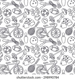 Seamless background with sport equipment. hand-drawn illustration