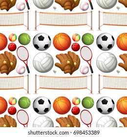 Seamless background with sport equipments illustration