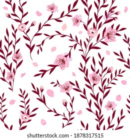 The seamless background of the sprig with sakura. Vector illustration