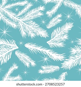 Seamless background of spruce branches. Not AI. Vector illustration.