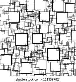 Seamless background with squares. Modern minimalistic style. One color black on white. Geometric pattern. Minimal design for printing on fabric, paper, wrapper, textile. Vector illustration