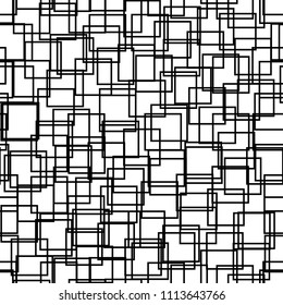 Seamless Background With Squares. Modern Minimalistic Style. One Color Black On White. Geometric Pattern. Minimal Design For Printing On Fabric, Paper, Wrapper, Textile. Vector Illustration