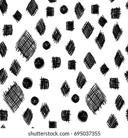 Seamless background with squares and rhombuses.Scribbles of pen, hatching, scratch.