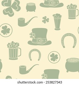 Seamless background. St. Patrick's attributes. Retro colors. vector illustration
