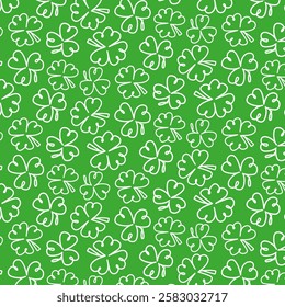 Seamless background for St. Patrick's Day. Hand drawn clover, shamrock. Vector.