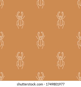 Seamless background stag beetle gender neutral baby pattern. Simple whimsical minimal earthy 2 tone color. Kids nursery wallpaper or boho woodland nature fashion all over print.