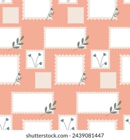 seamless background with stamps and frames with tulip flowers. pattern