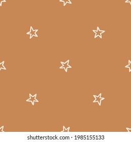 Seamless background star gender neutral pattern. Whimsical minimal earthy 2 tone color. kids nursery wallpaper or boho cartoon space fashion all over print.