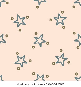 Seamless background star gender neutral pattern. Whimsical minimal earthy 2 tone color. kids nursery wallpaper or boho cartoon sky fashion all over print.