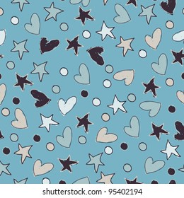 Seamless background: star and hearts. Doodle seamless pattern