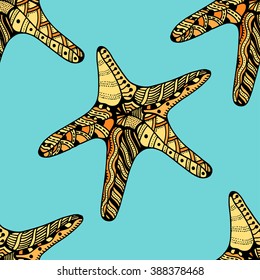 Seamless background of Starfish. Zentangle Vector illustration