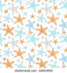  Seamless background with starfishes. Can be used for wallpaper, pattern fills, textile, web page background, surface textures. Vector illustration. 