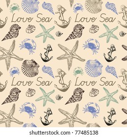  seamless background with Starfishes and Cockleshells