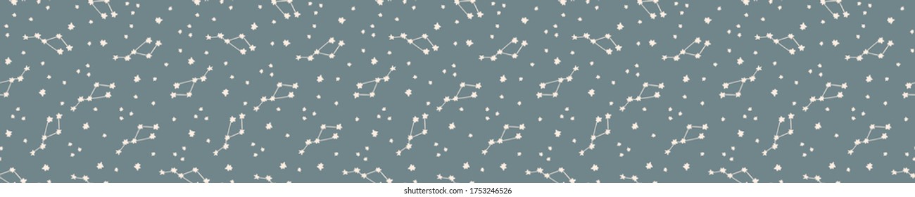 
Seamless background starry sky banner. Gender neutral baby border pattern. Simple whimsical minimal earthy 2 tone color. Kids nursery edging or boho nature star fashion ribbon trim.
