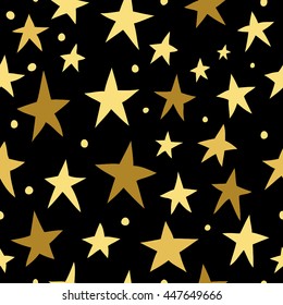 Seamless background with stars. Seamless pattern can be used for wallpapers, pattern fills, web page backgrounds, scrapbook, surface textures. Vector pattern in golden colors.
