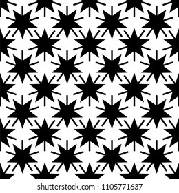 Seamless background with stars. Stylish seamless starry pattern. Endless stylish texture. Black white versions. Vector background