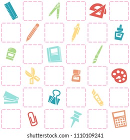 Seamless background of stationery pattern. colorful school theme.  Freehand drawing in cute style. Vector illustration. 