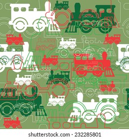 Seamless background with the steam locomotives. Vector illustration.