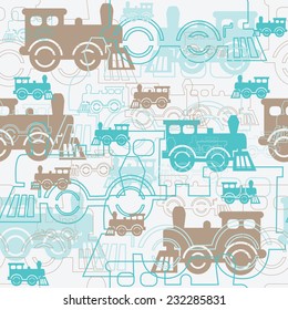 Seamless background with the steam locomotives. Vector illustration.