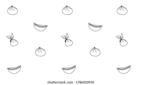 seamless background steamed dumpling, white and black drawing dumpling 